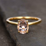 1ct Engagement Ring Oval Cut Peach Morganite Solitaire 14k Yellow Gold Finish