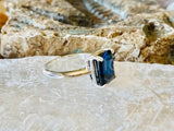 2.2ct Emerald Cut Simulated Blue Sapphire Solitaire Ring 14k White Gold Plated