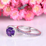 2.2ct Round Cut Purple Amethyst Engagement Ring Bridal Set 14k White Gold Finish