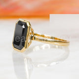 2.2ct Emerald Cut Simulated Black Diamond Bezel Set Ring 14k Yellow Gold Plated