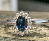 2.3ct Oval Cut Blue Sapphire Diamond Halo Floral Ring 14k White Gold Finish