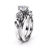 1.8ct Round Cut Diamond Engagement Ring 14k White Gold Finish Floral Bridal Set