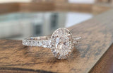 2.2ct Engagement Ring Oval Cut Diamond Round Accent Halo 14k White Gold Finish