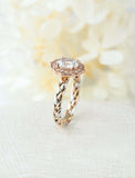 1.5ct Oval Cut Diamond Engagement Ring Halo Braided Band 14k Dual Gold Finish