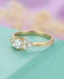 1.5ct Round Cut VVS1D Diamond Engagement Ring Cluster Women 14k Yellow Gold Over