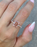 3ct Radiant Cut Simulated Peach Morganite Hidden Halo Ring 14k Rose Gold Plated