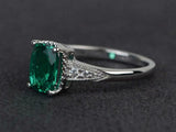 2.4ct Cushion Cut Emerald Milgrain Solitaire Accent Ring 14k White Gold Finish