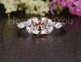 1ct Cushion Cut Simulated Morganite Floral Engagement Ring 14k White Gold Plated