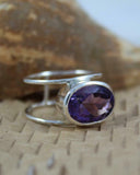 2ct Oval Cut Purple Amethyst Double Split Shank Ring 14k White Gold Finish