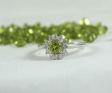 2.2ct Engagement Ring Round Cut Green Peridot Floral Halo 14k White Gold Finish