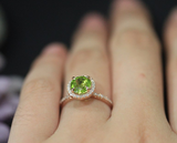 2ct Round Cut Green Peridot Engagement Ring 14k YellowGold Finish Halo Solitaire