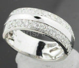 2.2ct Round Cut Moissanite Dual Row Wide Men's Wedding Band 14k WhiteGold Plated