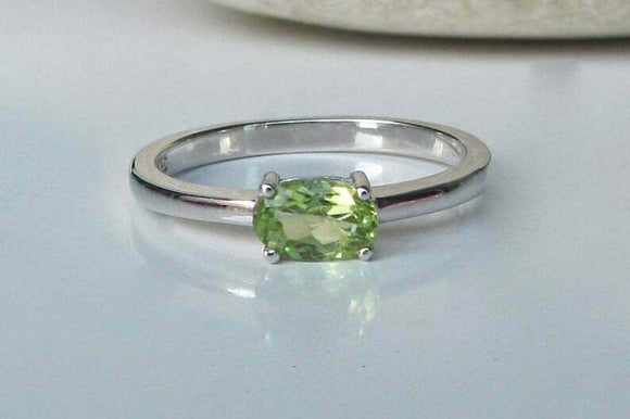 0.75ct Oval Cut Green Peridot Engagement Ring Solitaire 14k White Gold Finish