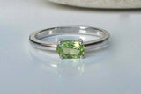 0.75ct Oval Cut Green Peridot Engagement Ring Solitaire 14k White Gold Finish