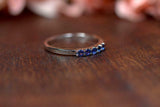 0.3ct Wedding Ring Band Round Cut Blue Sapphire Minimalist 14k White Gold Finish