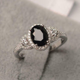 2ct Oval Cut Black Diamond Engagement Ring Halo Trilogy 14k White Gold Finish