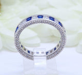 2ct Princess Blue Sapphire Wedding Band Milgrain Channel Set 14k White Gold Over