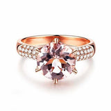2.6ct Round Cut Peach Morganite Diamond Cluster Accent Ring 14k Rose Gold Finish