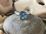 1ct Engagement Ring Cushion Cut Blue Aquamarine Solitaire 14k White Gold Finish