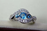 2.45ct Engagement Ring Round Cut Blue Topaz Swirl Twist 14k White Gold Finish