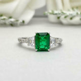 2.2ct Green Emerald Cut Solitaire with Accent Engagement Ring 14k WhiteGold Over