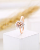 1ct Oval Cut Simulated Peach Morganite Halo Engagement Ring 14k Rose Gold Plated