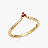 0.3ct Round Cut Simulated Pink Ruby Dainty Trilogy Ring 14K Yellow Gold Plated