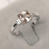 1.5ct Cushion Cut Morganite Solitaire with Round Accent Ring 14k White Gold Over