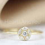 0.15ct Round Cut Moissanite Cluster Minimalist Women Ring 14k Yellow Gold Plated