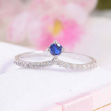 1.2ct Round Cut Blue Sapphire Engagement Ring Curved Shape 14k White Gold Finish
