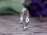 1ct Princess Cut Red Garnet Vintage Stackable Wedding Band 14k White Gold Finish