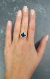 2ct Engagement Ring Princess Cut Blue Sapphire Diamond Halo 14k Yellow Gold Over