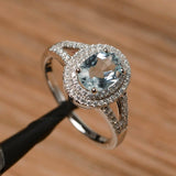 1.9ct Oval Cut Blue Aquamarine Double Halo Engagement Ring 14k White Gold Finish