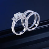 2.1ct Princess Cut Simulated Diamond Bridal Set Ring Guard 14k White Gold Plated