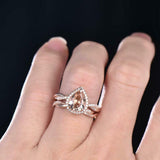 2.5ct Pear Cut Peach Morganite Bridal Set Infinity Band Ring 14k RoseGold Finish