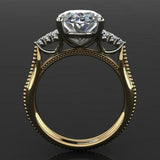 Round Cluster Accents Solitaire Ring 3ct Oval Cut Diamond 14k Yellow Gold Finish