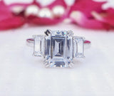 2.3ct Emerald Simulated Diamond Three Stone Engagement Ring 14k WhiteGold Plated