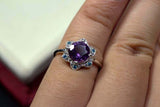 2.25ct Engagement Ring Round Cut Purple Amethyst Flower 14k White Gold Finish