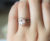 2ct Oval Cut Peach Morganite Engagement Ring 18k RoseGold Finish Halo Bridal Set