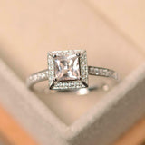 1.2ct Engagement Ring Princess Cut Peach Morganite Halo 14k White Gold Finish