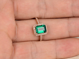 1.3ct Green Emerald Cut Diamond Accents Halo Engagement Ring 14k RoseGold Finish