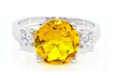 2.2ct Engagement Ring Round Cut Yellow Citrine Three Stone 14k White Gold Finish