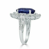 6Ct Oval Cut Blue Sapphire Dual Vintage Halo Engagement Ring 14K White Gold Over
