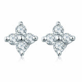 0.5ct Round Cut VVS1D Diamond Clover Floral Stud Earrings 14k White Gold Finish