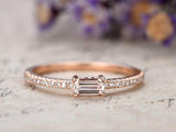 0.3ct Emerald Cut Peach Morganite Engagement Ring Minimalist 14k Rose Gold Over