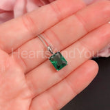 1ct Radiant Simulated Emerald Solitaire Pendant 14k White Gold Plated NO CHAIN