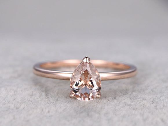 0.5ct Pear Cut Peach Morganite Solitaire Engagement Ring 14k Rose Gold Finish