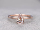 0.5ct Pear Cut Peach Morganite Solitaire Engagement Ring 14k Rose Gold Finish