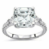 2.5ct Asscher Diamond Solitaire Ring 14K White Gold Over Trillion Round Accent