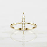 Vertical Bar Women Engagement Ring 1ct Round Cut Diamond 14k Yellow Gold Finish